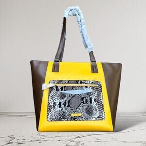 Vera Bradley Ella Tote Large Faux Leather Maize Snake Print Purse